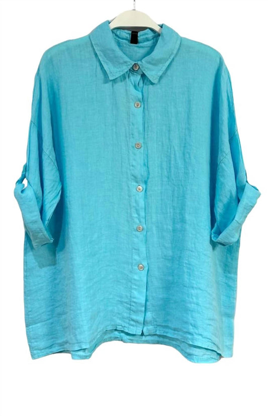 Venti6 - WOMEN'S BUTTON DOWN LINEN ROLL UP SLEEVE TOP
