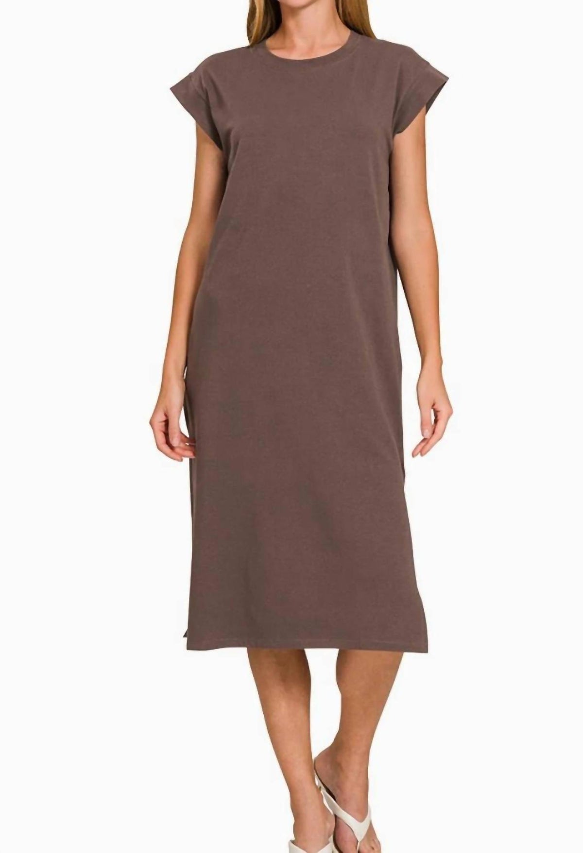 Zenana - Round Neck Short Sleeve Midi Dress
