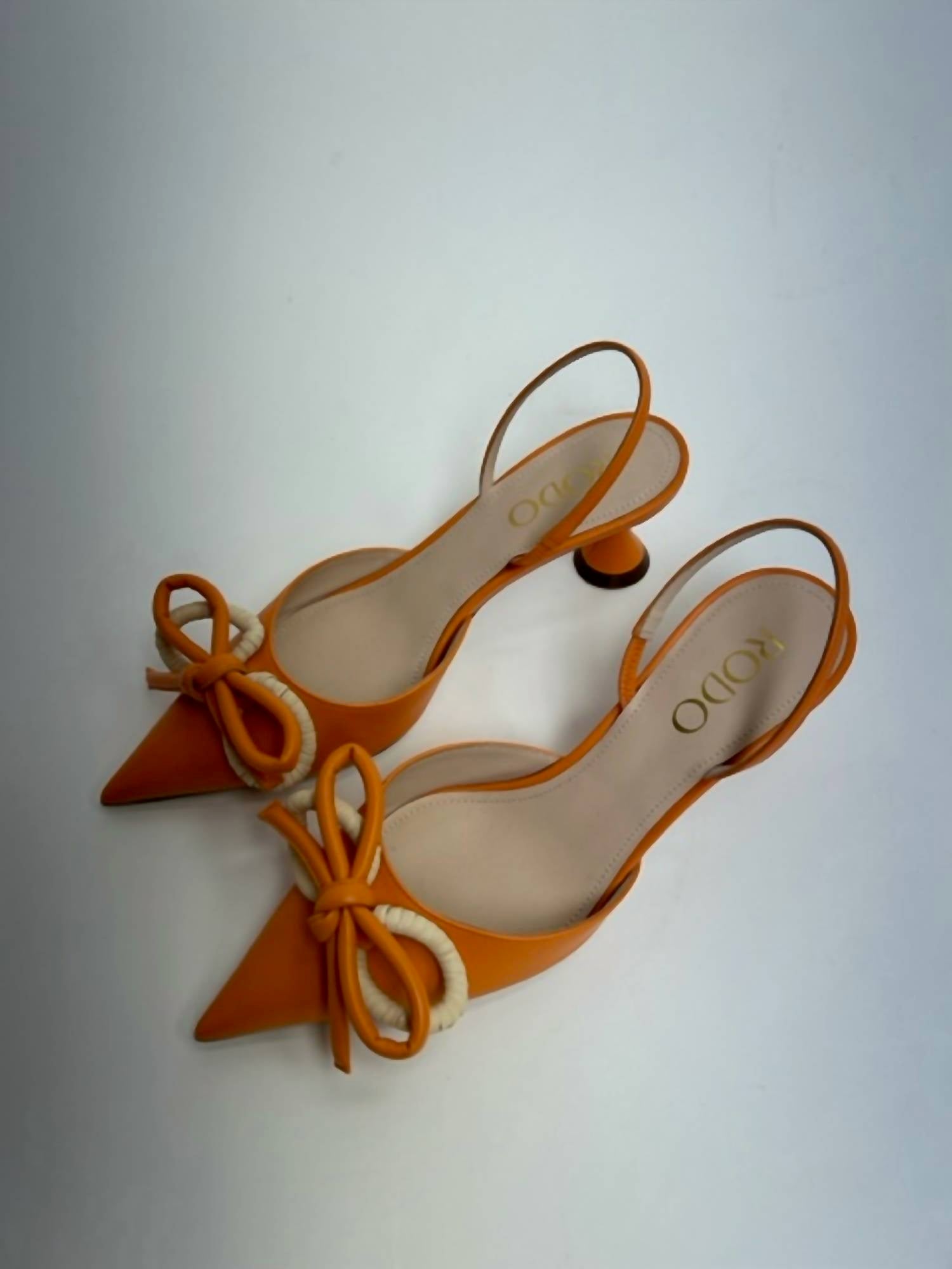 SLING BACK CALF/RAFFIA BOW
