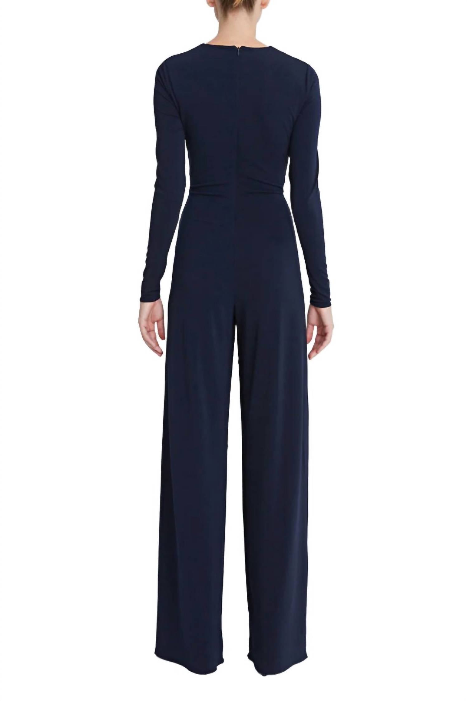 Halston Heritage - Long Sleeve Keyhole Crossed Front Jumpsuit