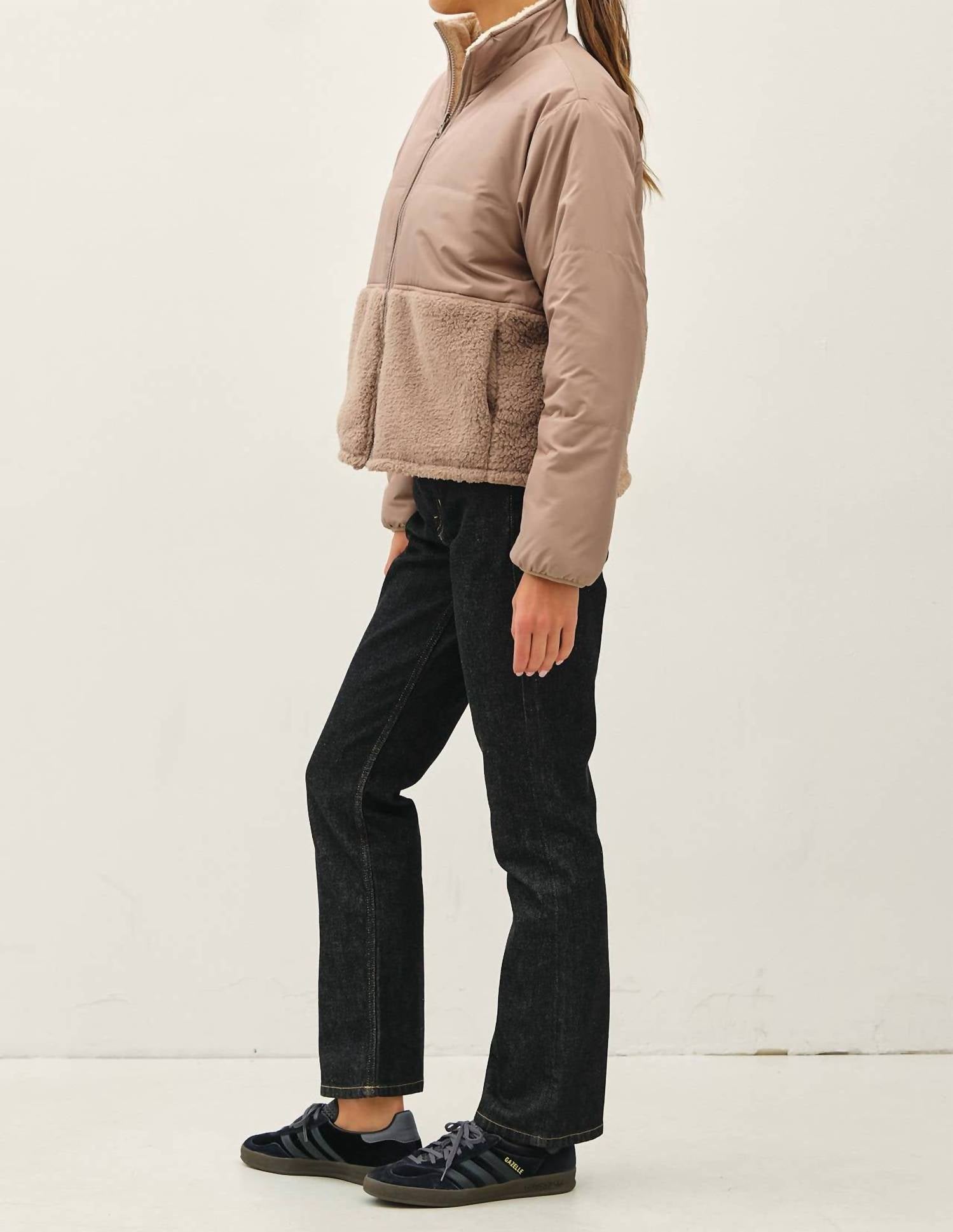 be cool Reversible Sherpa Block Puffer Jacket in mocha - women's jacket - detail view