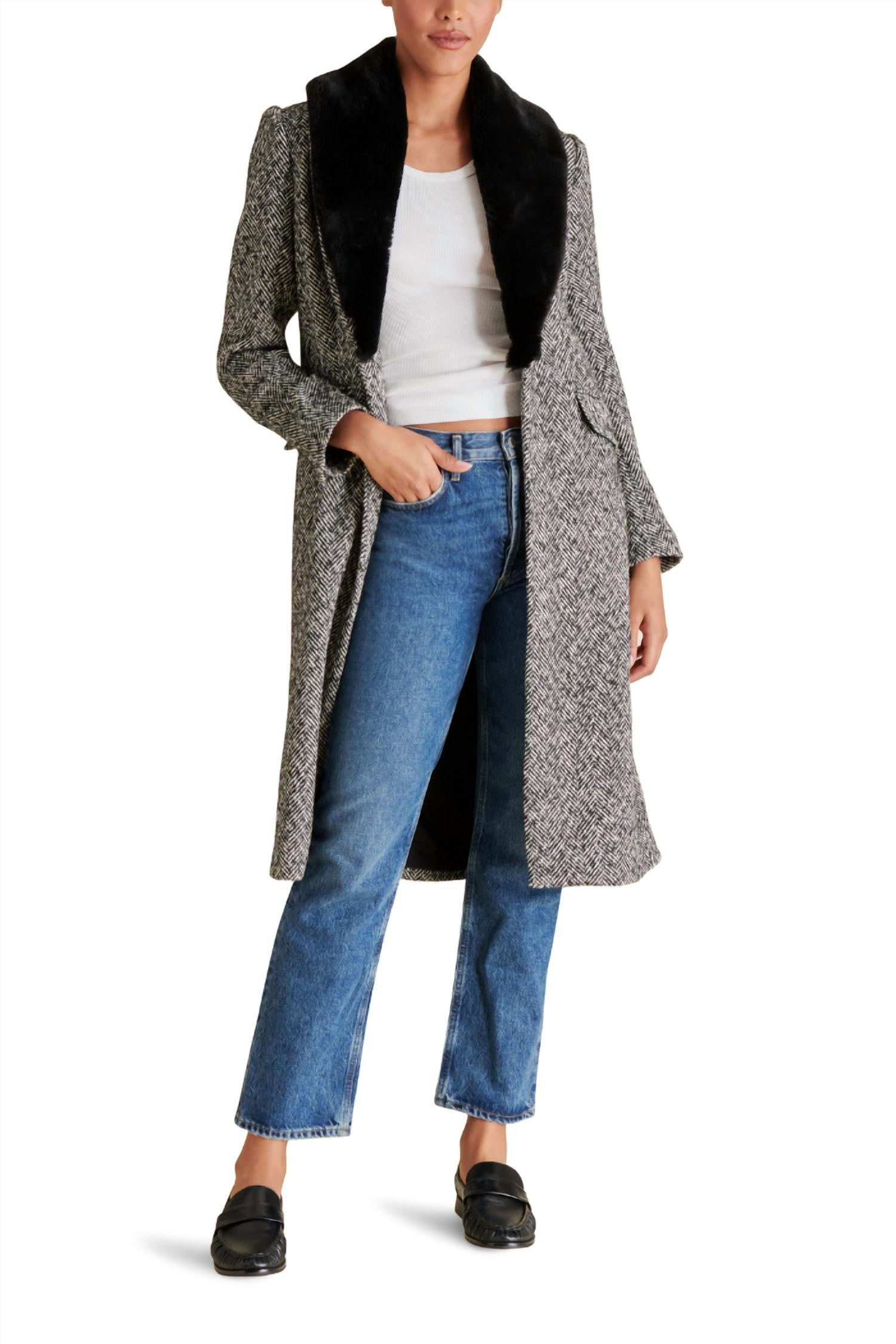 STEVE MADDEN Dienne Long Sleeve Coat in black multi - women's jacket