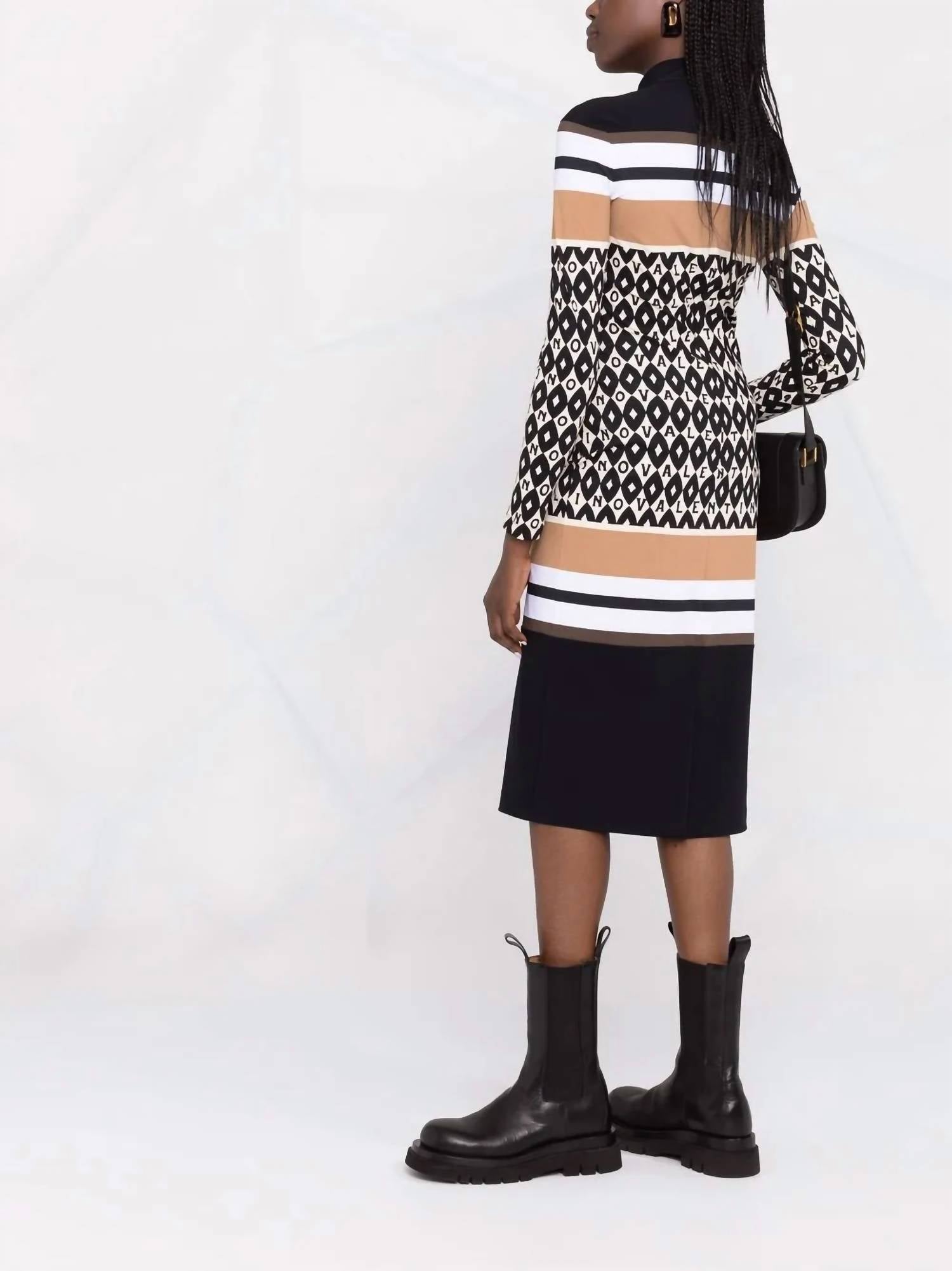 Valentino - Logo-pattern Striped Dress