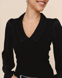 Bella Dahl Collared V Neck Top in black 1 - women's blouse - detail view