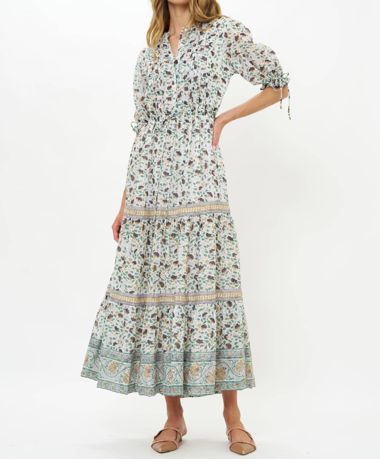 Oliphant - Cinched Pintuck Maxi Dress