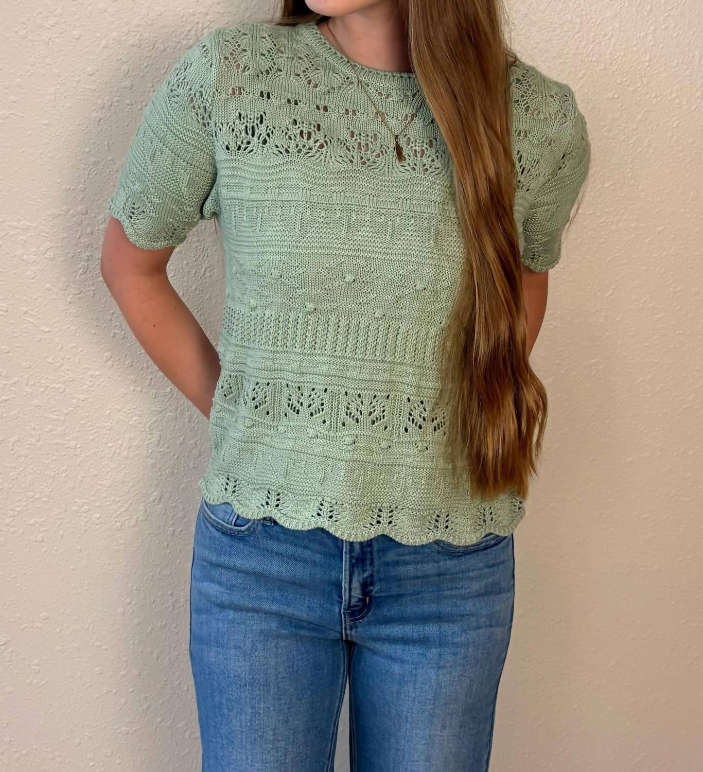Double Zero - Sophia Pointelle Knit Short Sleeve Top