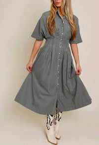 Aureum - Pleated Stripe Midi Dress