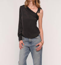 heartloom Reyna Satin Asymmetric One Sleeve Top in black - women's blouse