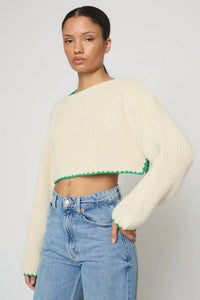 Atelier Delphine Aries Super-cropped Sweater Top in ivory green - women's shirt - alternate view