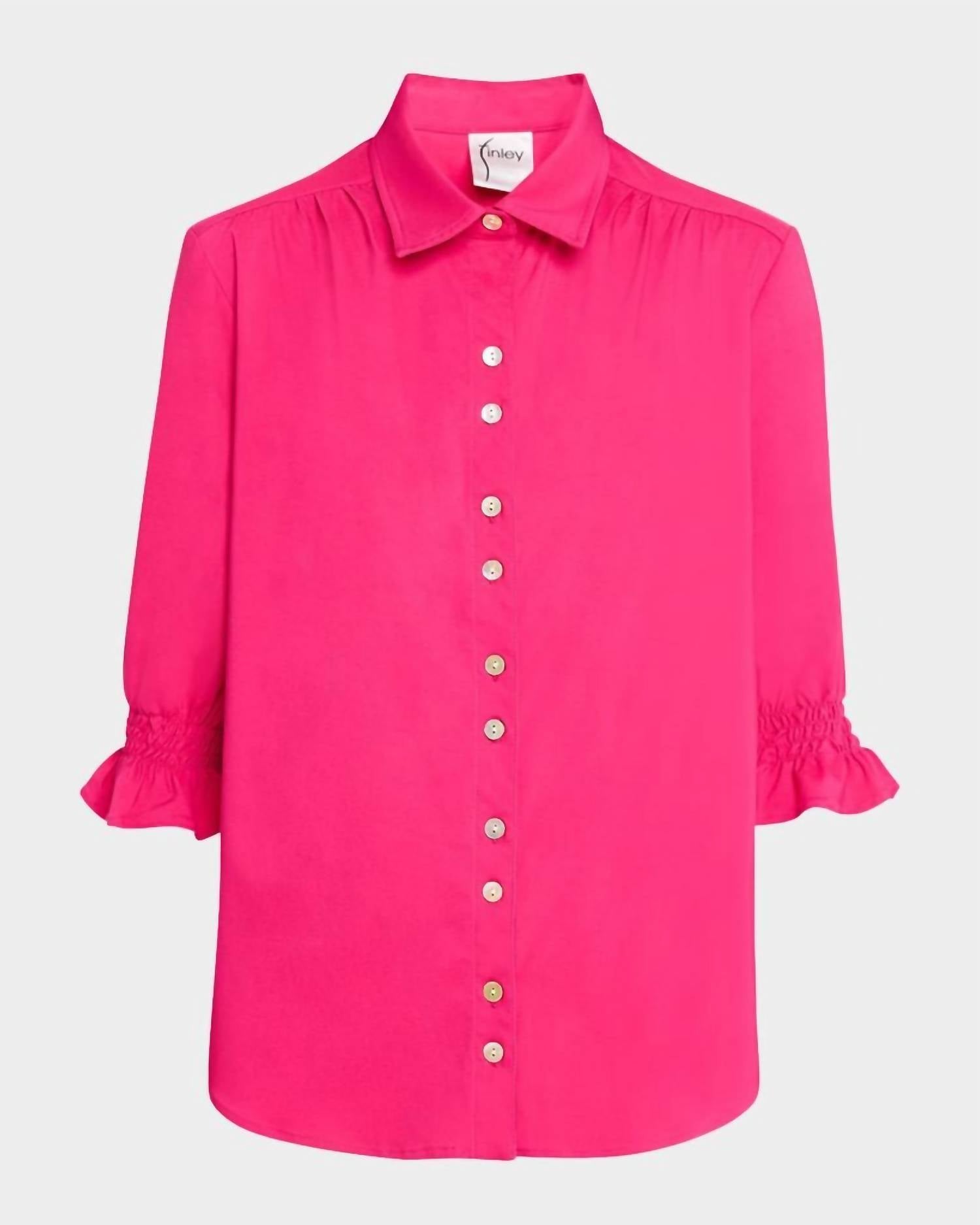 Finley Sirena Smocked Sleeve Shirt in fuschia - women's shirt - alternate view