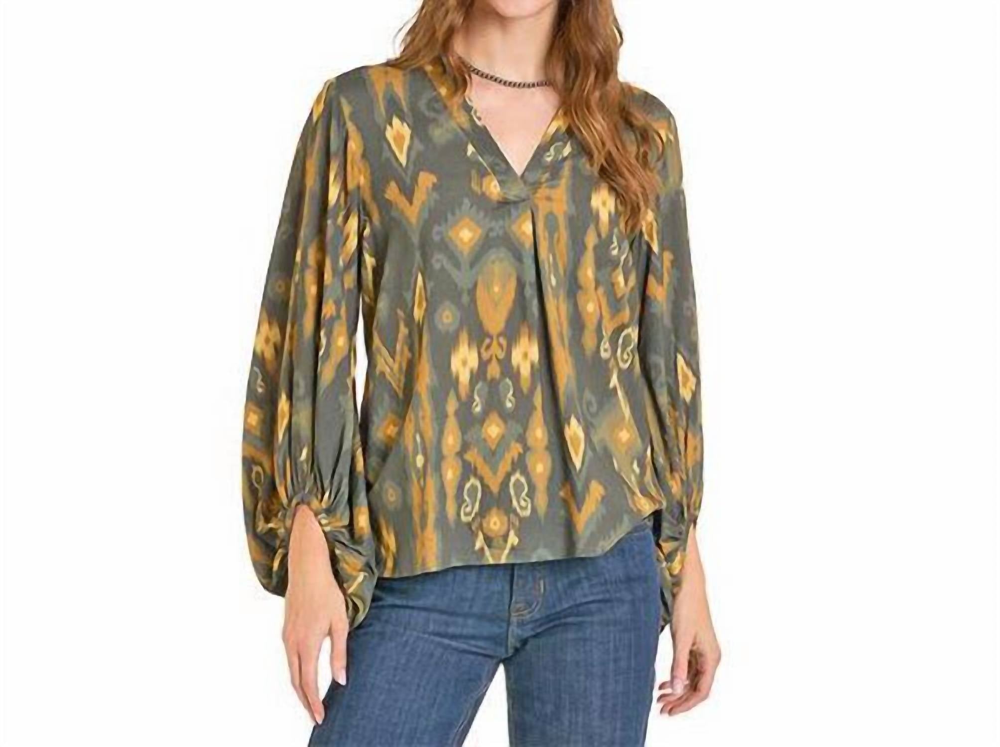 Panhandle Balloon Sleeve Top in olive - women's blouse