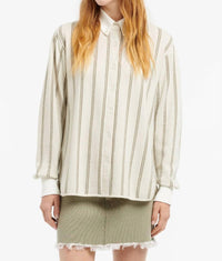 Barrie Long Sleeves Oxford Wide Stripe Shirt in white green - women's shirt
