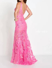 Ellie Wilde - Sheer-skirt Long Prom Dress