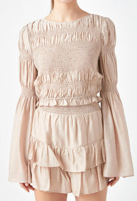 Endless Rose - Smocked Top With Bell Sleeves