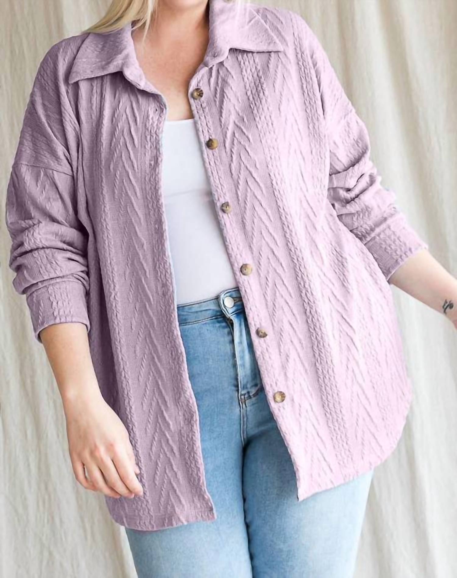 7th Ray Cable Knit Button Down Top in lilac - women's shirt