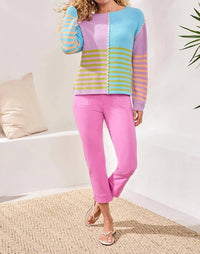 Tribal - Mirelle Multi Stripe Textured Boat Neck Sweater