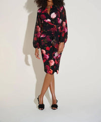 Joseph Ribkoff Floral Chiffon Puff Sleeve Sheath Dress in black multi - women's dress