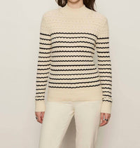 Sanctuary Forever Striped Mock Neck Top in vanilla creme w black stripe - women's sweater
