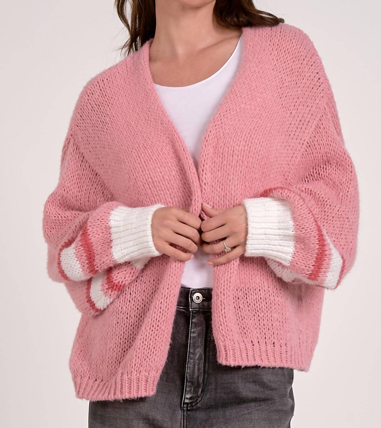 ELAN Loose-knit Cardigan in pink - women's cardigan