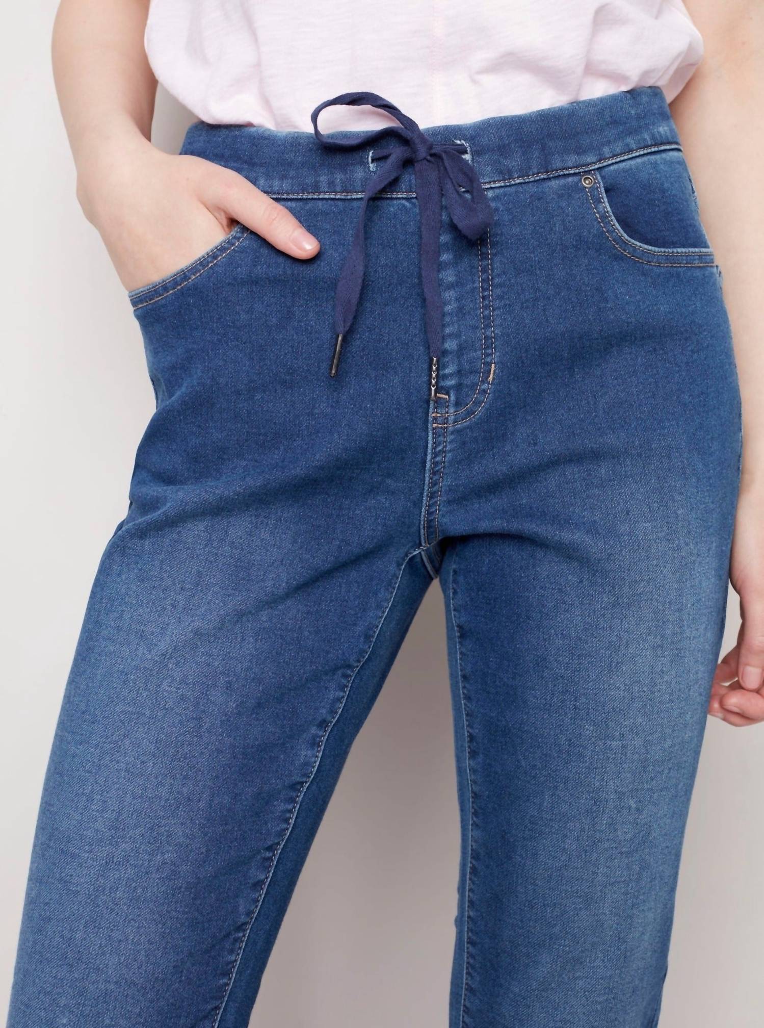 CHARLIE B Knit Denim Jogger in indigo - women's pants - view 5