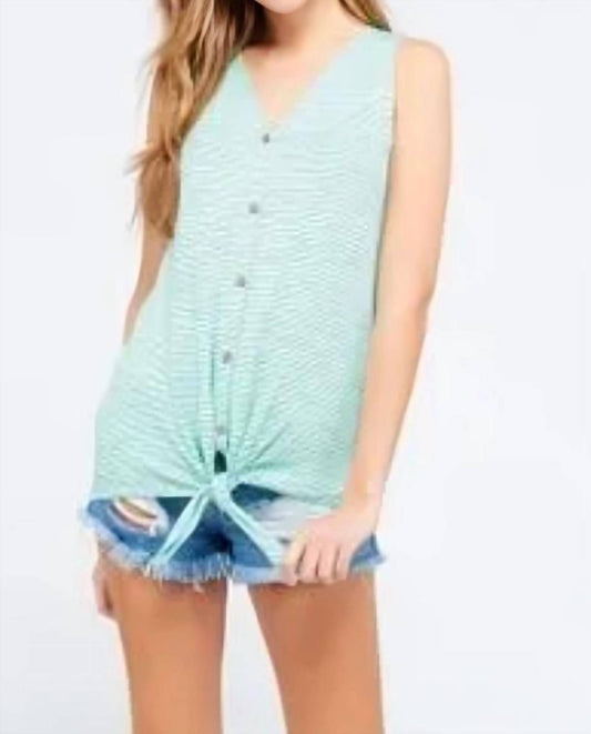 Haptics - Striped Button Front Tie Tank Top