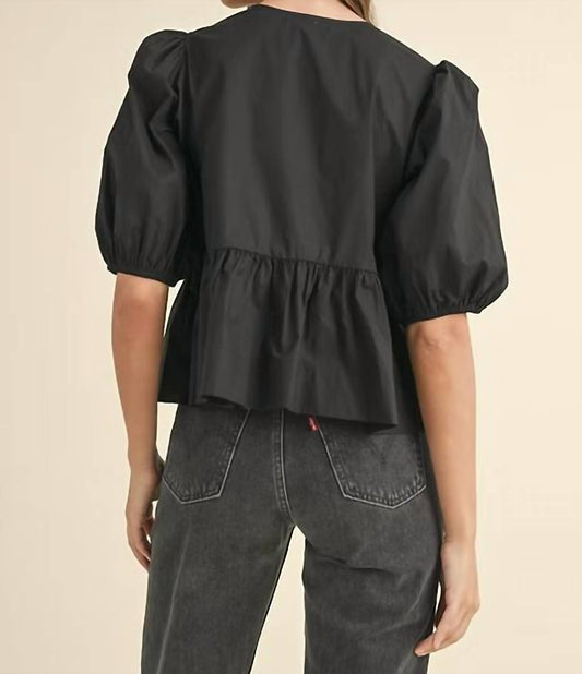 Mable - POPLIN FRONT SELF TIE PEPLUM TOP