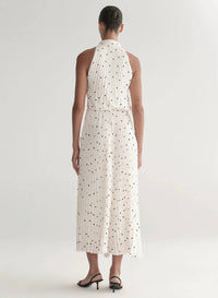 A.L.C. Simona Pleated Midi Dress in cream black - women's dress - detail view