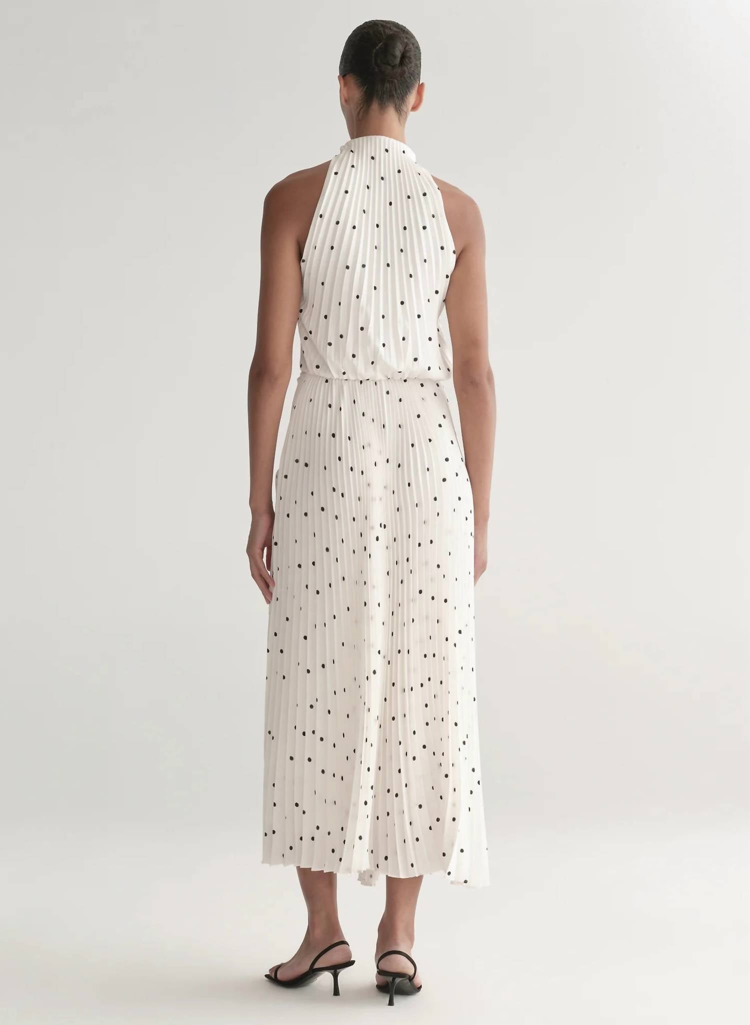 A.L.C. Simona Pleated Midi Dress in cream black - women's dress - detail view