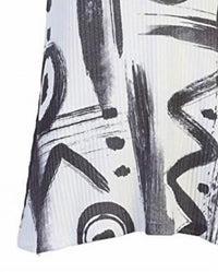 Jess & Jane Women's Puzzle Ribbed Open Shoulder Top in black white abstract - women's blouse - alternate view