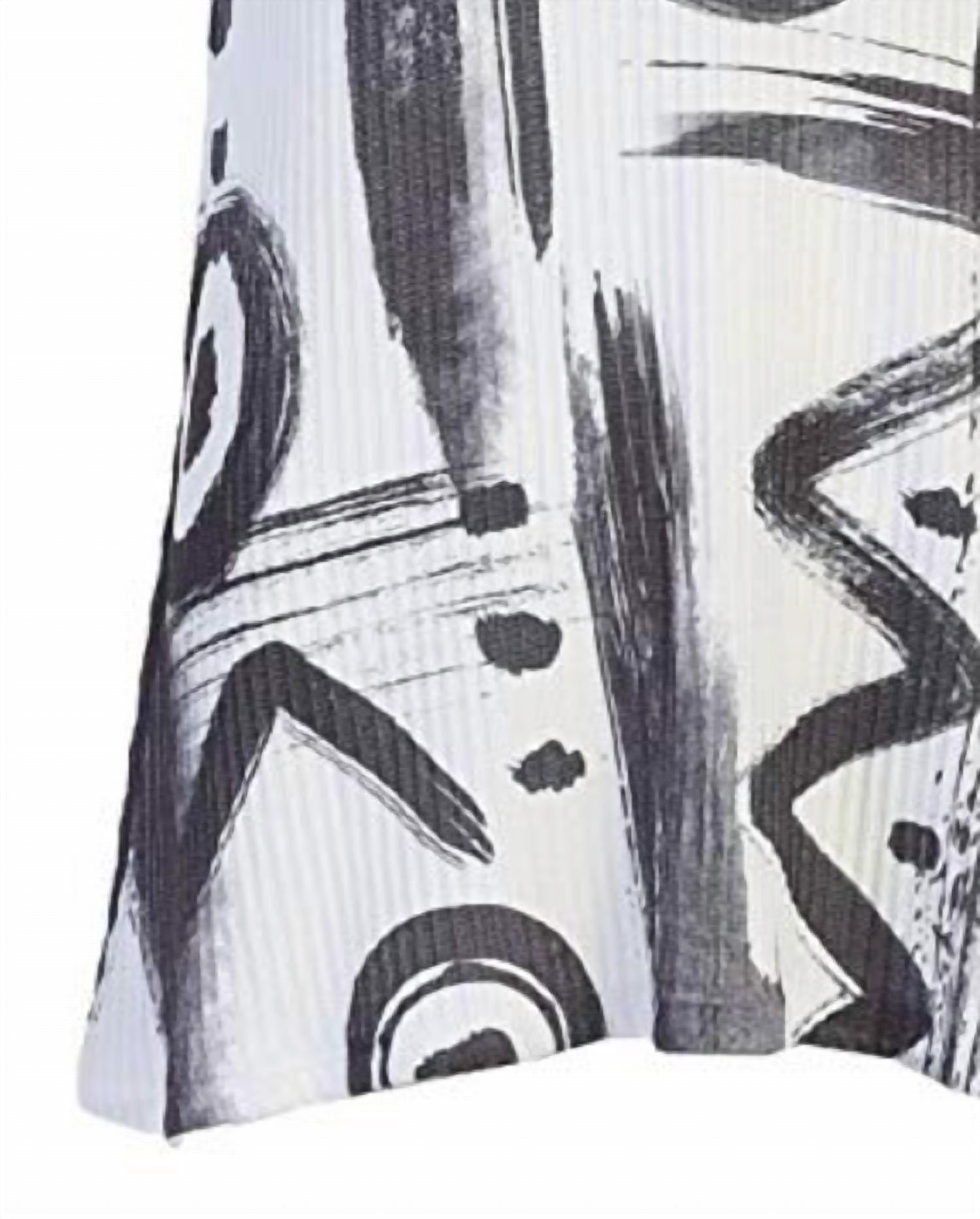Jess & Jane Women's Puzzle Ribbed Open Shoulder Top in black white abstract - women's blouse - alternate view