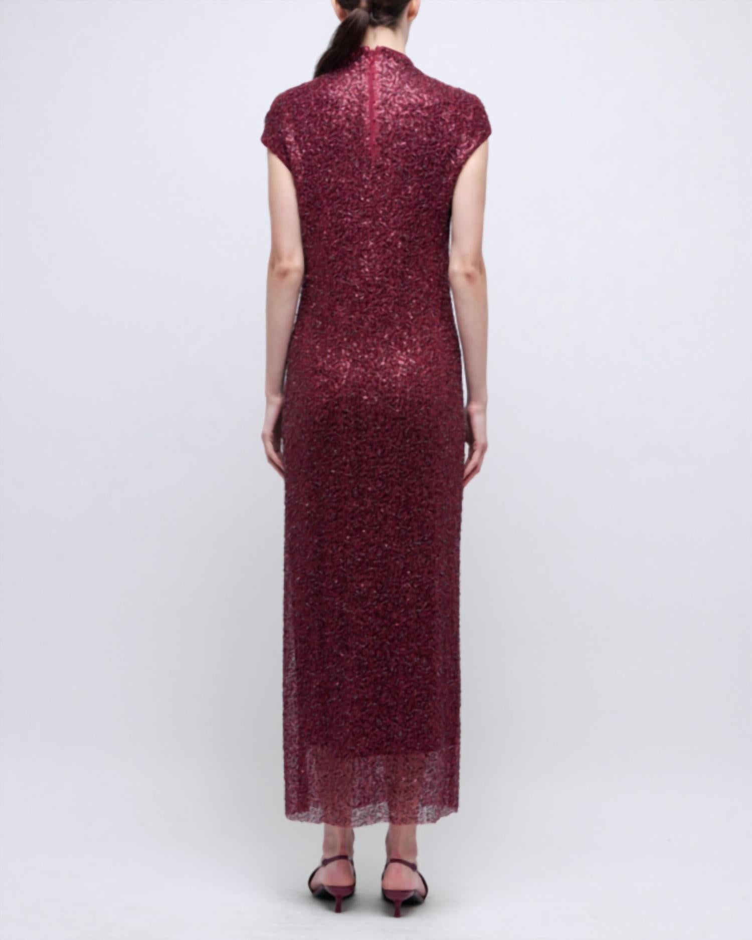 SIMKHAI Zaria Midi Dress in cranberry - women's dress - detail view
