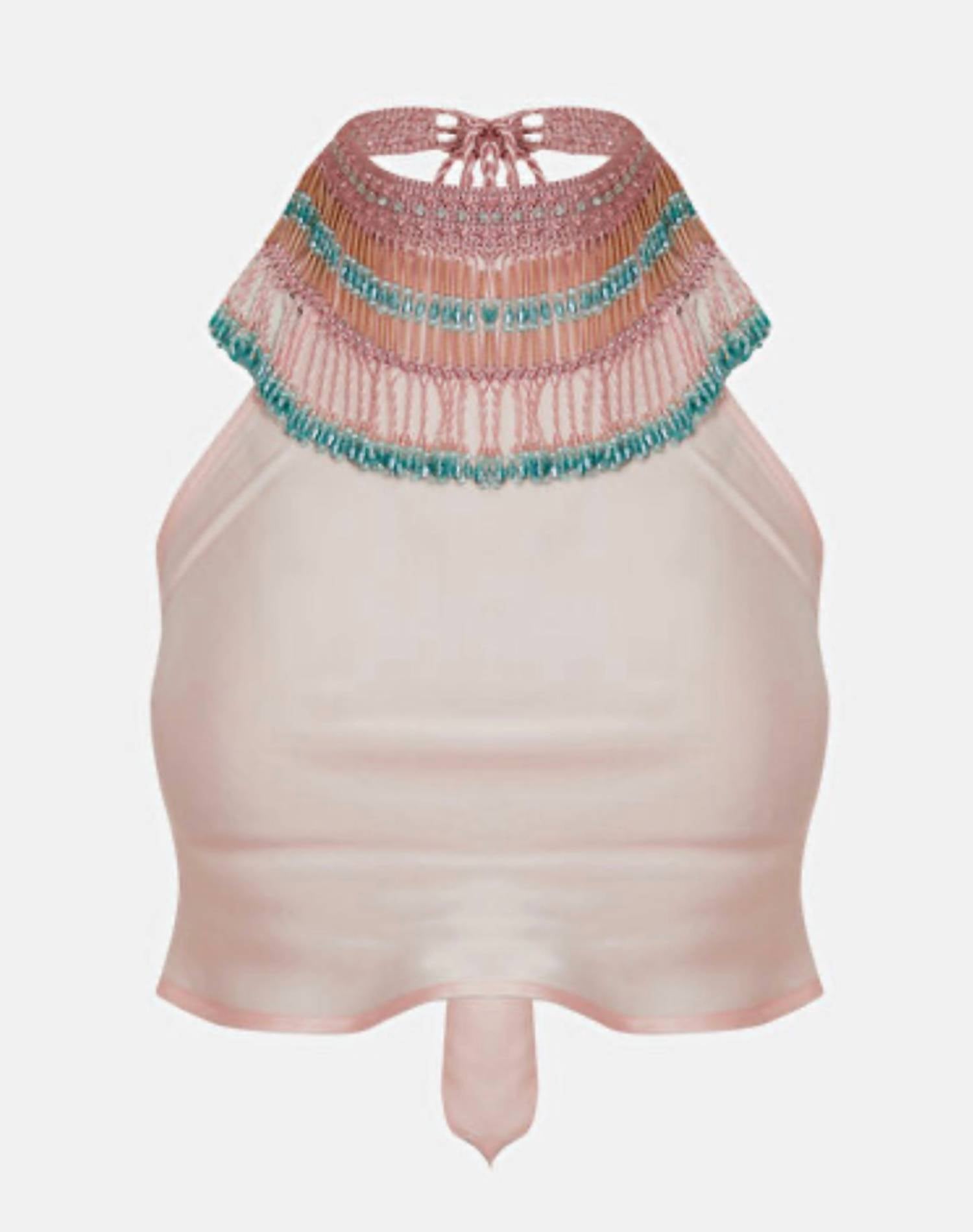 My Beachy Side Emily In Paris Beaded Halter Top in paris beaded halter top in pink - women's blouse - alternate view