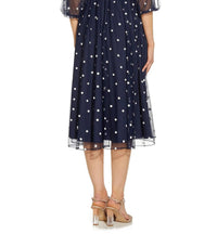 Adrianna Papell - Surplice V-neck 3/4 Sleeves Beaded Midi Dress