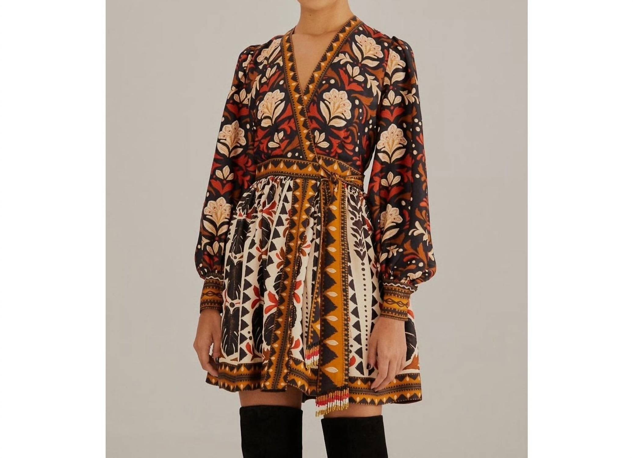 Farm Rio - Tapestry Garden V Neckline Mini Dress - Plus