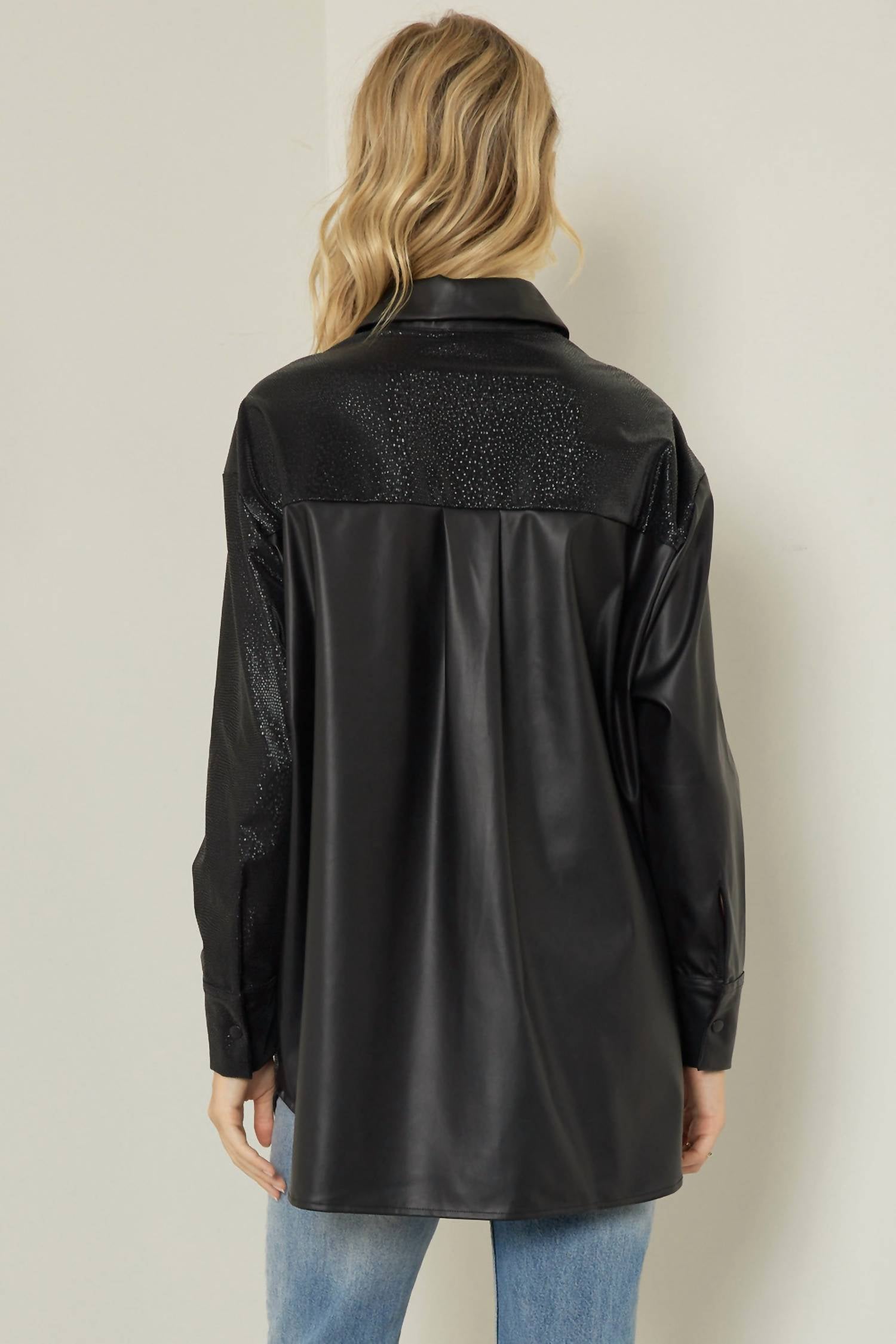 Entro - Faux Leather Button Up Shirt