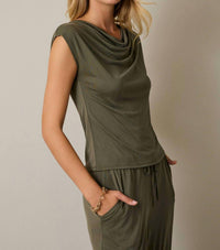 GILLI Cowl Neck Cap Sleeve Top in olive - women's blouse - view 5