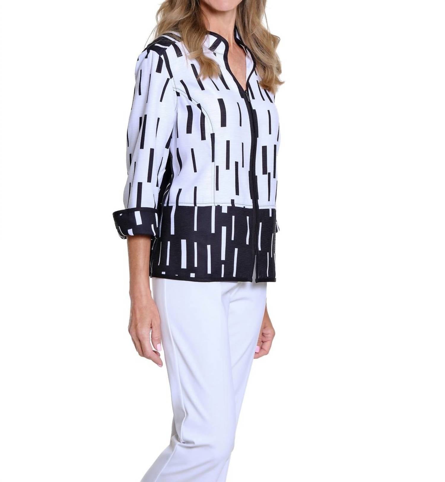 Multiples - Flounce Sleeve Stand Collar Peplum Jacket