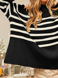 La Miel - Super Soft Striped Mock Neck Loose Fit Sweater