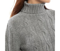 Monticelli Cashmere - Women's Pure Cashmere Cable Knit Turtleneck Sweater