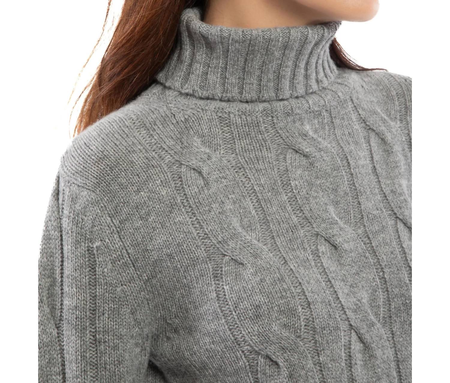 Monticelli Cashmere - Women's Pure Cashmere Cable Knit Turtleneck Sweater