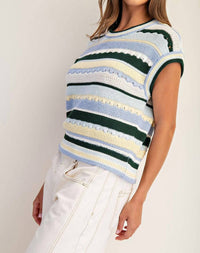 ee:some Striped Round Neck Cap Sleeve Sweater Top in blue - women's t-shirt
