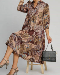 umgee Paisley Print Satin Midi Dress in brown - women's dress - alternate view