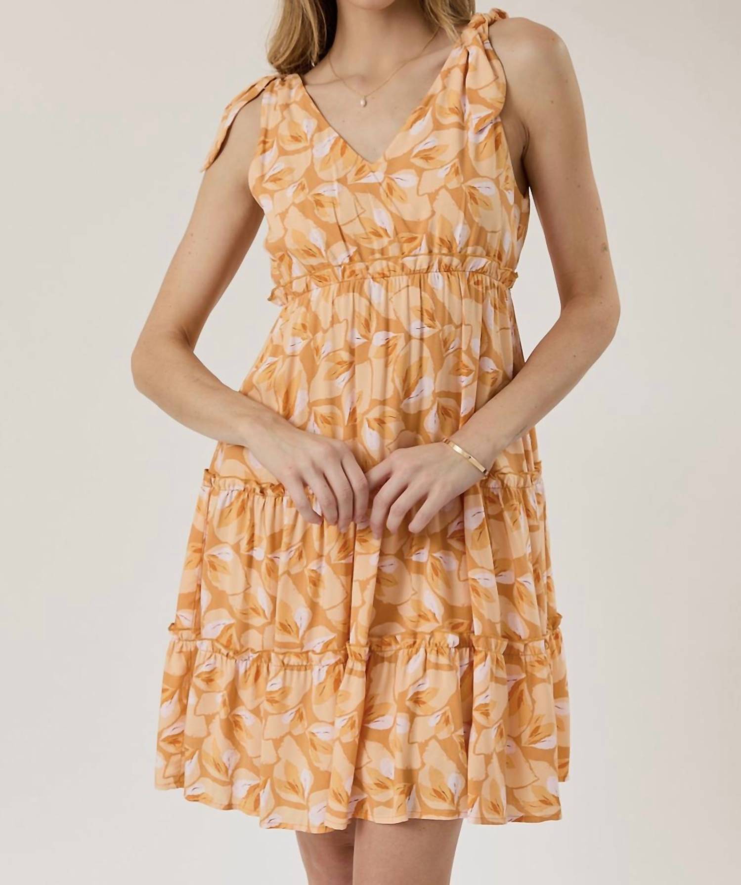 Gilli - SHOULDER TIE STRAPS TIERED RUFFLES DRESS