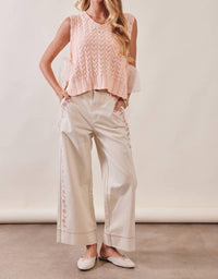 Listicle - Pointelle Knit Ribbon-Tie Vest Top