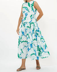 Oliphant Sleeveless Piped Maxi Dress in orchid green - women's dress - detail view