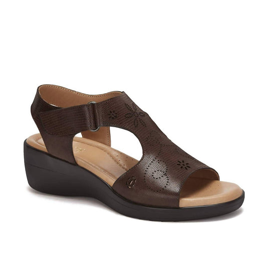 Andrea - Women's Leather Wedge Sandals With Plush Footbed