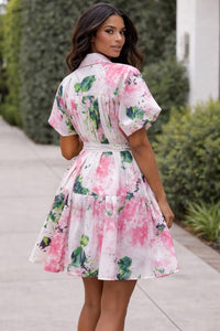 N By Nancy - Botanical Puff-sleeve Mini Dress