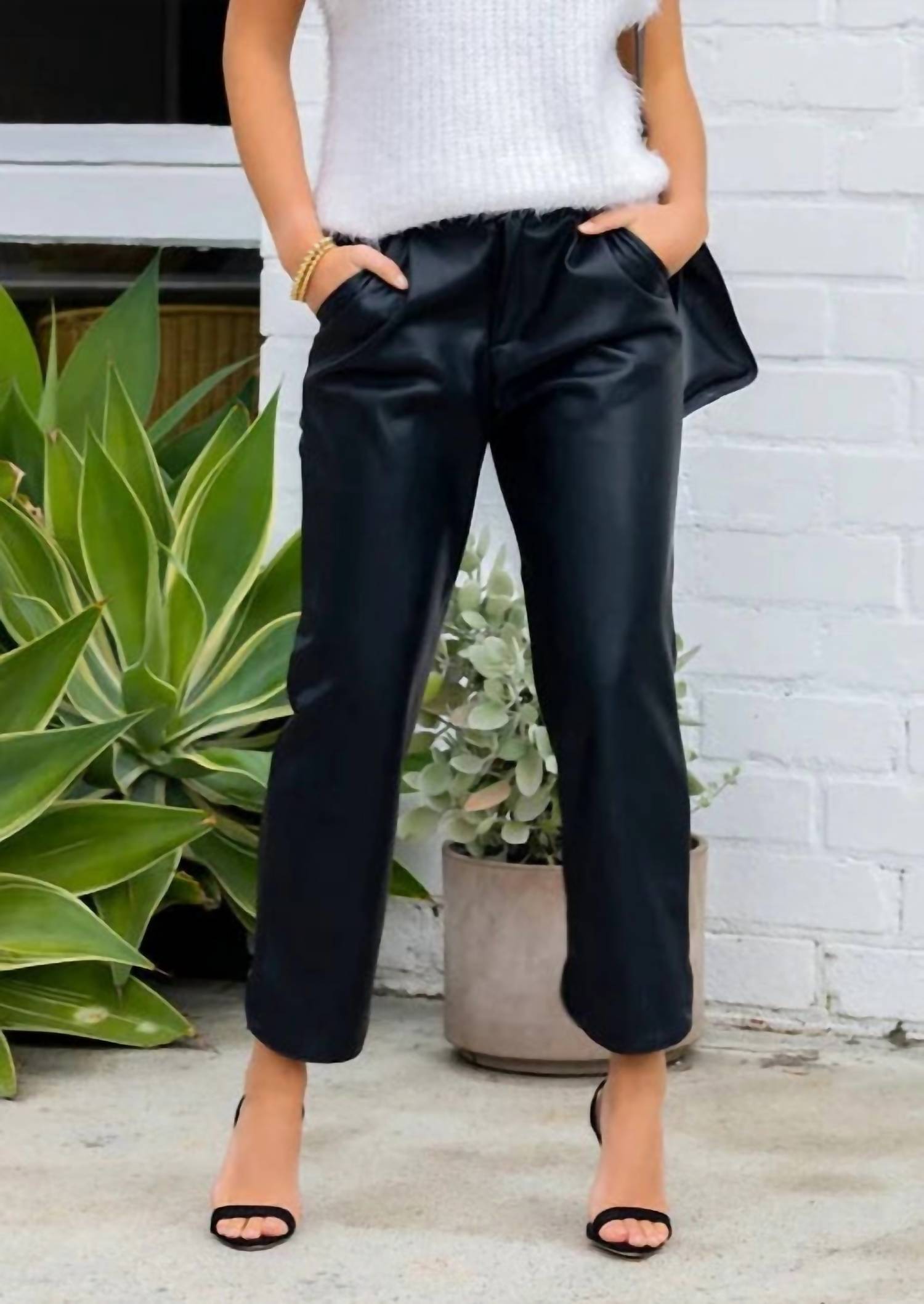 bishop + young Pleat Crop Vegan Leather Pant in blk - women's pants