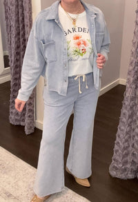 Dex Comfy And Collected Knit Pants in washed light blue - women's pants - alternate view