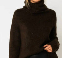 Olivaceous - Fuzzy Oversized Turtleneck Sweater